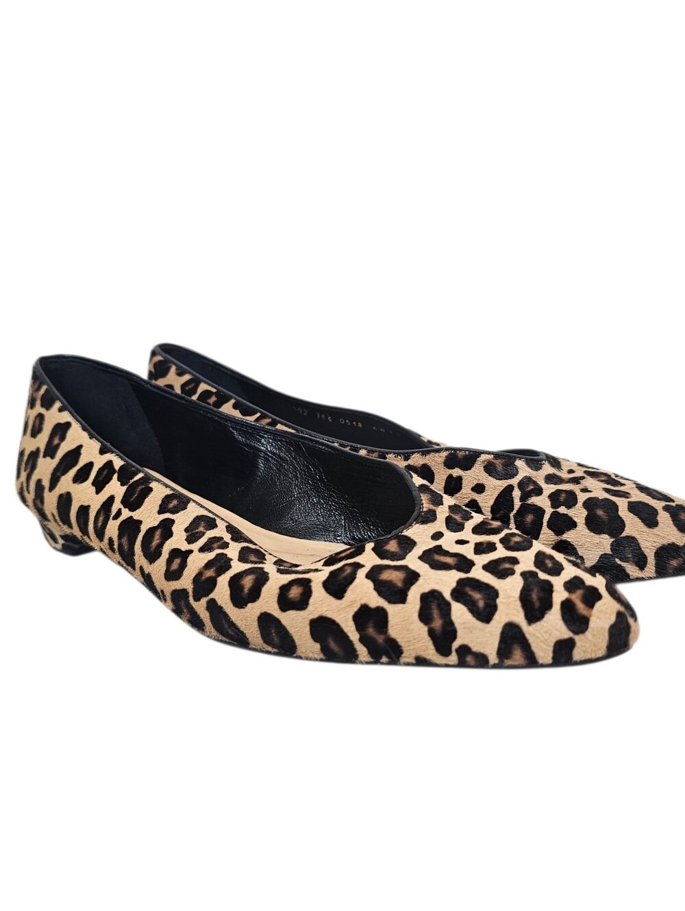 LK Bennett Leopard-Print Shoes Size 38.5 Beige Black Calf Hair Pointed Toe Flats